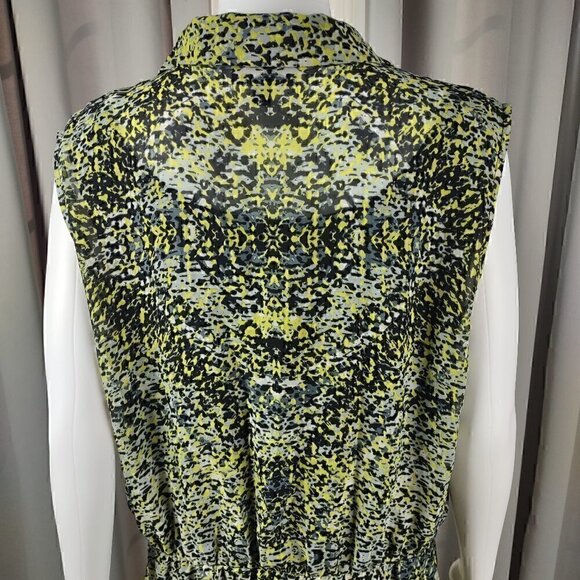 MSK Womens Yellow Green Black Sleeveless Geometric Chiffon Lined Dress Size 18W - Picture 4 of 11